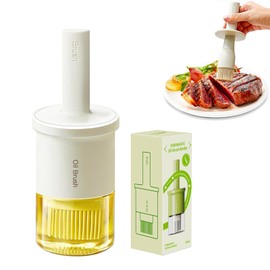 YARRAMATE Oil Dispenser Bottle with Heat Resistant Brush, Glass Oil Dispenser for Kitchen, Oil Container with Silicone Basting & Pastry Brush for Cooking BBQ Vinegar Sauce Grill Frying(Creamy White)