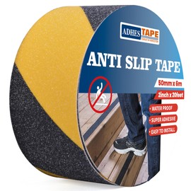 ADHES Non Slip Hazard Caution Tape, Safety Anti Slip Tape Roll, Strong Grip Warning Tape Floor Mats Sticker for Indoor Outdoor Walkway Stairs, Treads and Steps, Black/Yellow, 2In X 19.6Ft