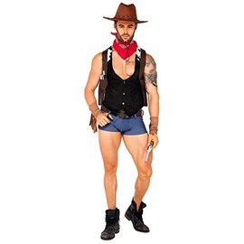 Roma Costume Men's 7pc Showdown Cowboy Costume, Black/Brown, Small