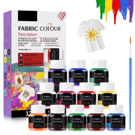 SHOPPGO Stoffmalfarben Waschfest, Fabric Paint, Textilfarbe Waschmaschinenfest, Textil Farbe für Klamotten, Geeignet zum Bemalen von Kleidung, Schuhen, Segeltuchtaschen usw, 12 * 25 ml+1 Bürste