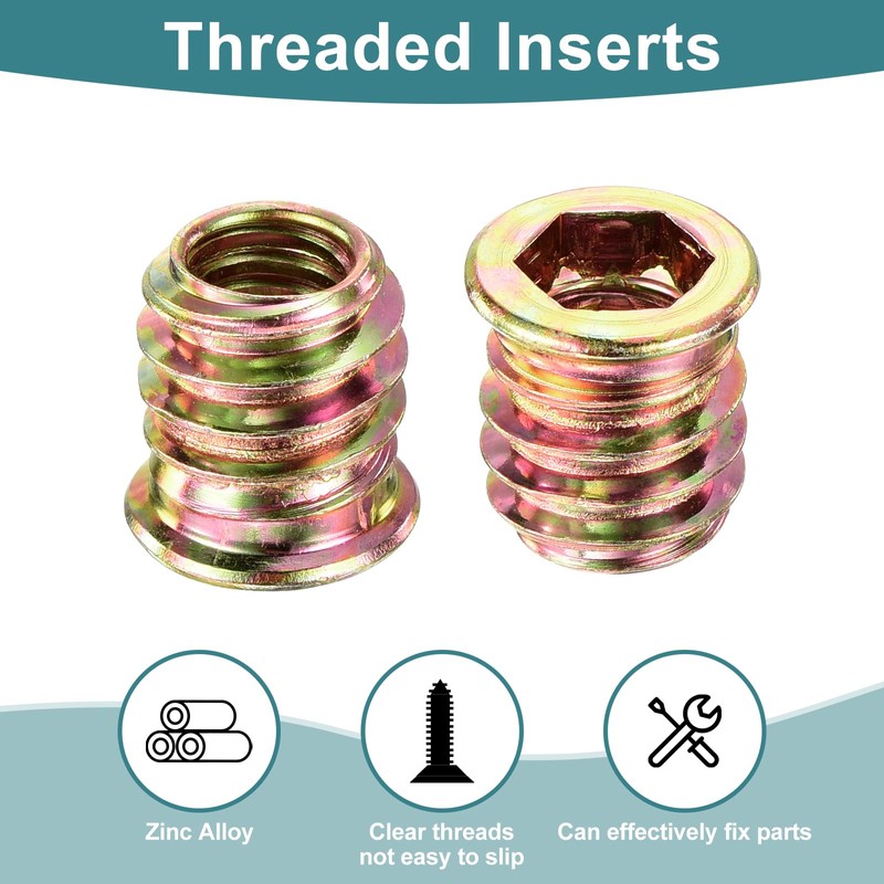 sourcing map 30Pcs Threaded Inserts, 5/16"-18x19/32" Zinc Alloy Hex Socket