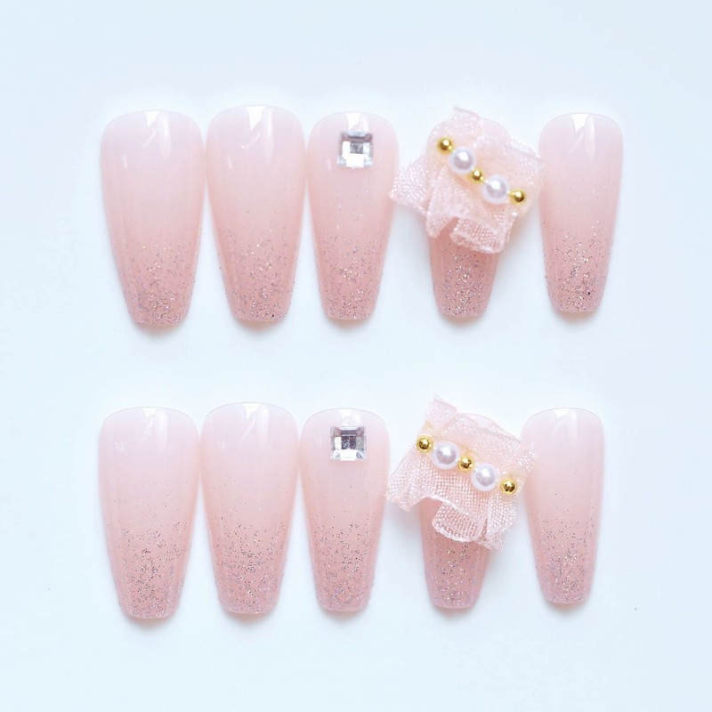 24pcs Beautiful Lace Nail Tips Pink Nail Tips for Wedding,