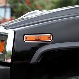 Side Marker Light Cover Compatible with Hummer H2 2003-2009, Side Turn Signal Light Decorative Frame, Auto Exterior Light Protection Kit, Chrome Silver, 4 PCS