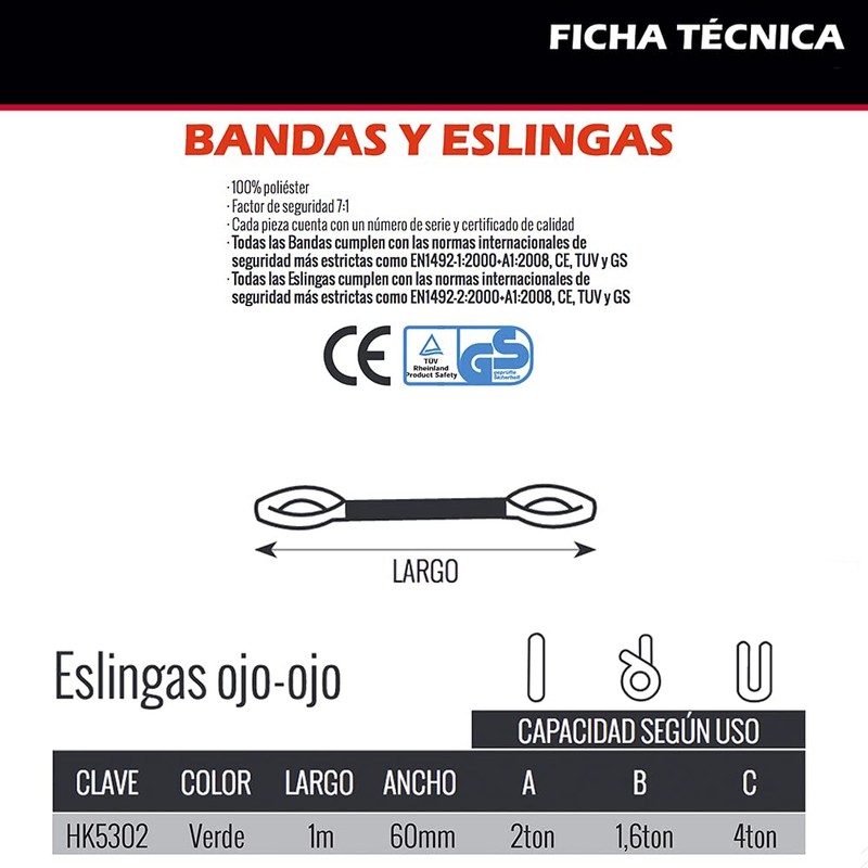 Eslingas Ojo, 2T, 1M Dogotuls HK5302