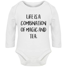 Hippowarehouse Life is A Combination of Magic and Tea Baby Vest Bodysuit (Long Sleeve) Boys Girls White