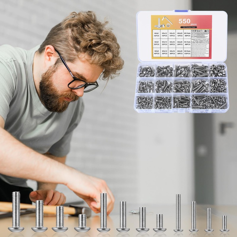 Pack of 550 M3 M4 M5 Screws Set, Allen Screws