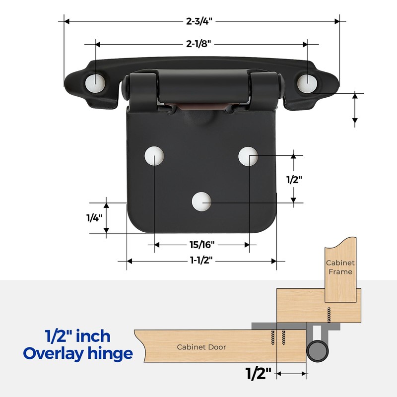Ravinte 50 Pack 25 Pairs 1/2" Overlay Cabinet Door Hinges