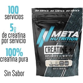 Meta Nutrition Creatina Monohidratada Micronizada Pura. 500gr, 100 Porciones. 100% creatina libre de rellenos, Sin Sabor, Pre-workout.