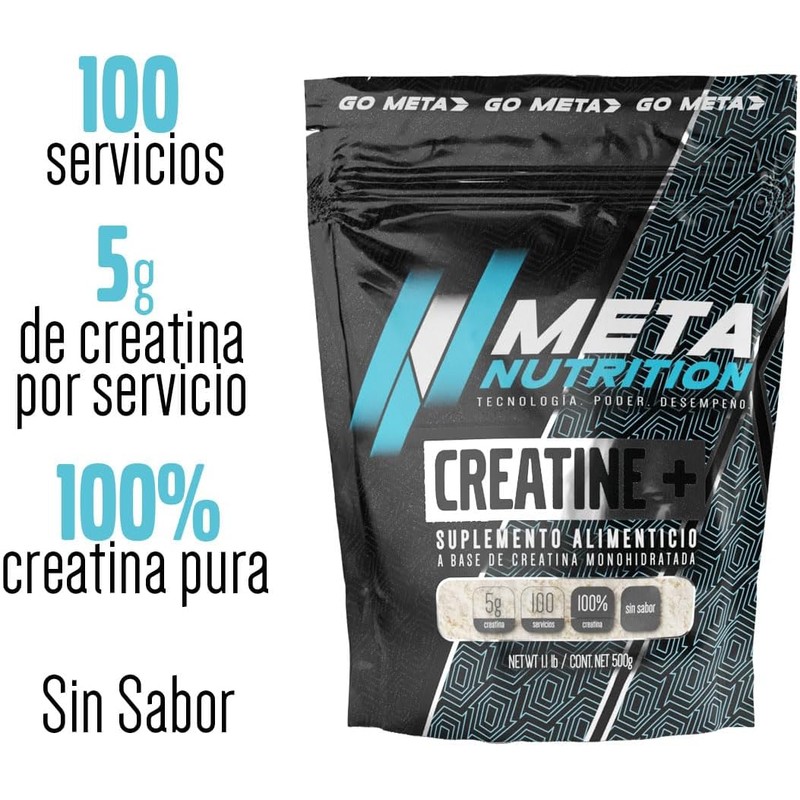 Meta Nutrition Creatina Monohidratada Micronizada Pura. 500gr, 100 Porciones. 100%