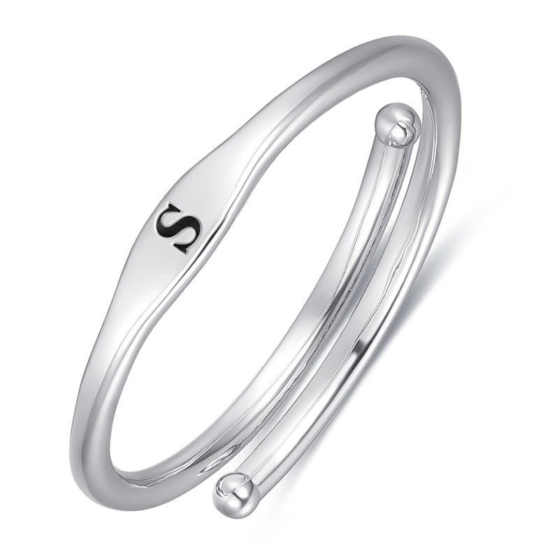 AVECON Adjustable Stacking Initial Ring for Women Thin Plain Initial
