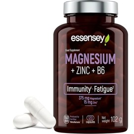 Essensey Magnesium + Zinc + Vitamin B6 Complex - Magnesium Supplements - Immune Support, Energy Boost, and Bone Health - Vegan - 120 Capsules