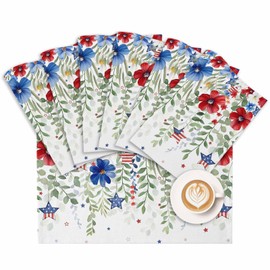 4th of July Placemats Patriotic Blue Red Flowers Leaf Place Mats for Dining Table American Flag Independence Day Washable Table Mats for Kitchen Dining Decorations Set of 6