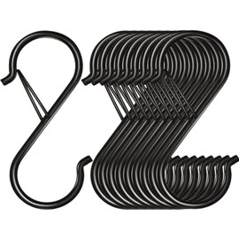 S Shaped Hooks, S Hooks, Fall Prevention, Black, Set of 10, S Shaped Hook, Universal Hook, S Shaped Hook, Prevents Falling, Large, Includes Stopper, Suitable for Kitchen and Bath