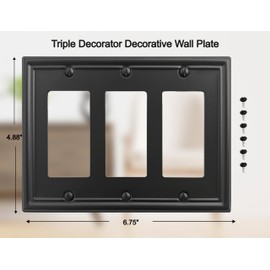 OKAWYC Black Luca Metal Wall Plate, 3-Gang Triple Decorator Rocker Light Switch Cover, 2-Pack Modern Decorative Durable Stylish Wallplate for Dimmer Switch, GFCI Outlet, or Power Receptacle
