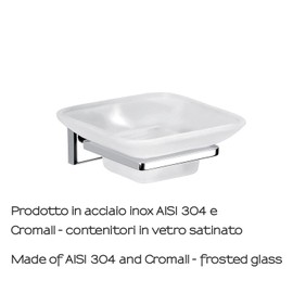 Gedy Colorado Soap Dish, Stainless Steel, Cromall and Frosted Glass, Chrome-Plated