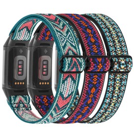 HUYIIO 3 Pack Adjustable Elastic Watch Strap Compatible with Charge 5/Charge 6 Straps, Soft Breathable Nylon Sport Band Stretchy Replacement Wristband For Women Men
