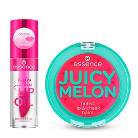 essence - Pack Bálsamo Tinte para Labios y Mejillas 3 g + Aceite Labial Hydra Kiss 4 ml, Hidratación, Brillo y Color Natural (Cranberry Is Back)