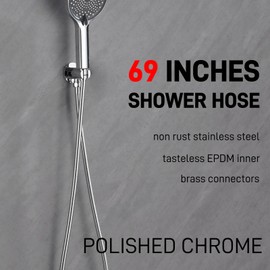 HOMYEP Flexible Shower Hose Stainless Steel Handheld Shower Head Attachment Hose, 69 Inch, Chrome