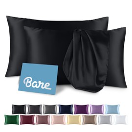 Bare Home Satin Pillowcases for Hair and Skin - 2 Pack Queen (20x30) - Luxury Pillowcases - Envelope Enclosure - Soft and Smooth Satin - Breathable - Similar to Silk (Black, 2 Pack)
