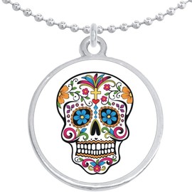 Sugar Skull Round Pendant Necklace