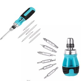 DURATECH 12-in-1 Ratcheting Screwdriver Set Multi-bit Short Screwdriver 4"/6" - 4 inch