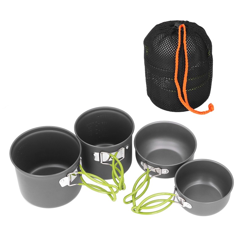 4pcs Camping Pot Kit Multi Layers Anti Scalding Design Camping