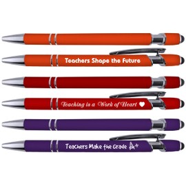 Greeting Pen Teacher Pen Sets with Soft Touch Coated Metal and Stylus 6 pack 7006
