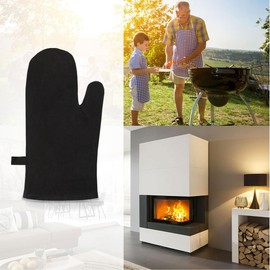 achilles Fireplace Glove with Thermal Insulation, Leather Oven Glove, Barbecue Glove, Fireproof, Black