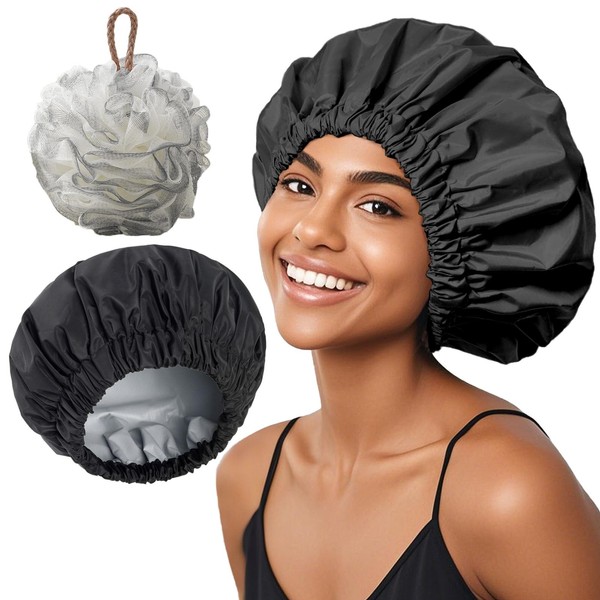 Extra Large Washable Shower Cap for Women – Reusable Waterproof