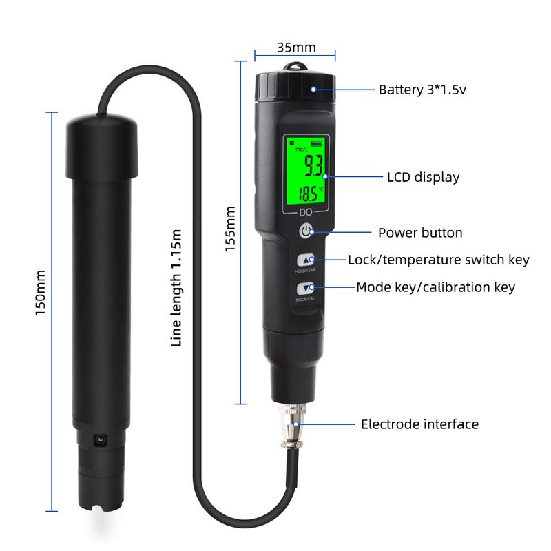 Jadeshay Dissolved Oxygen Meter, Digital DO Meter 0.0-30.0mg/L Concentration Tester