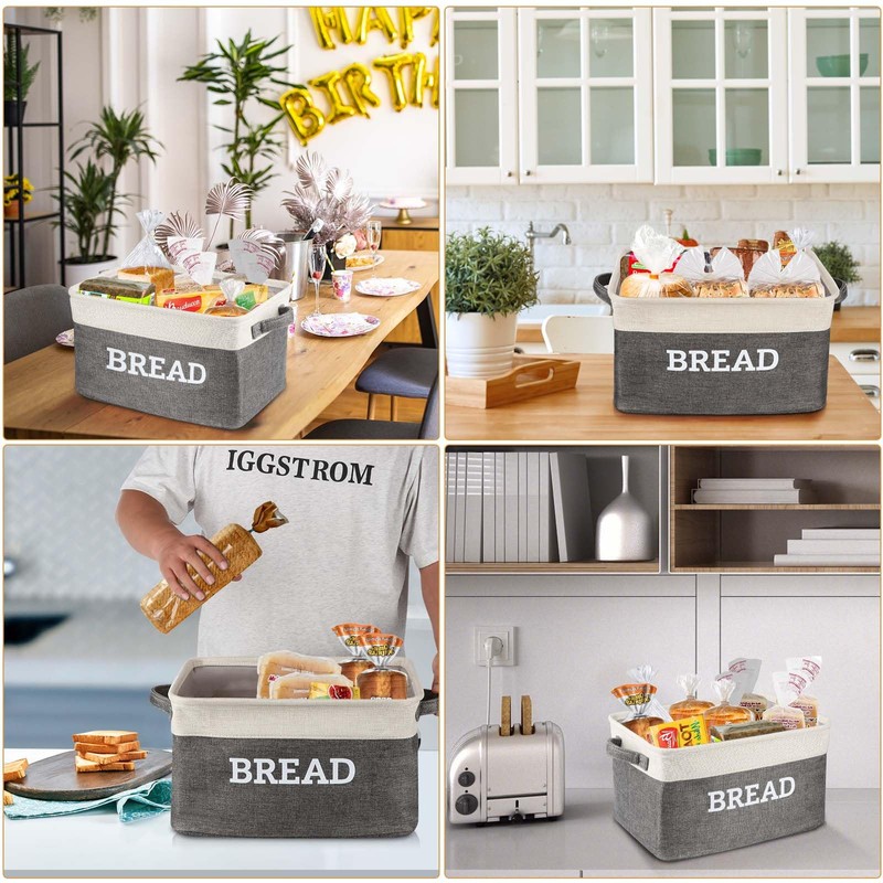 Lukeline Bread Storage Basket for Kitchen, Foldable Fabric Bread Storage