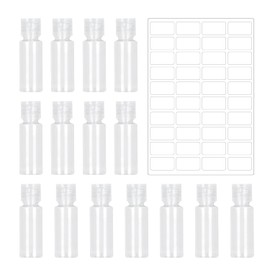 GTYHH Pack of 15 Transparent 15 ml Plastic Bottles and 1 Label Sticker, Flip Top Bottles, Cosmetic Dispenser Bottles, Travel Lotion Bottles