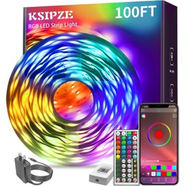 KSIPZE 100ft Led Strip Lights RGB Music Sync Color Changing Led Lights with Smart App Control Remote Led Lights for Bedroom Room Lighting Flexible Home Décor
