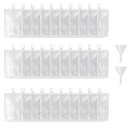 MEGAROOM transparente Getränkebeutel, 30p 380 ml, trinkbeutel mit Kappen und Trichter, auslaufsichere Beutel für Alkohol, Saft, Flüssigkeit, Getränketaschen, Kunststoff-Flachmann für Festival, Partys
