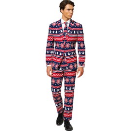 Opposuits Men's Nordic Noel Suit - Christmas - Xmas Parties - Including Blazer, Pants and Tie - Blue