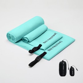 BeeNesting Ultra Lightweight Quick-Drying Towel Set of 2, Super Absorbent, Antibacterial, Odor Resistant, Sports Towel, Foldable, Compact, Travel Towel with Storage Bag, for Swimming, Outdoors
