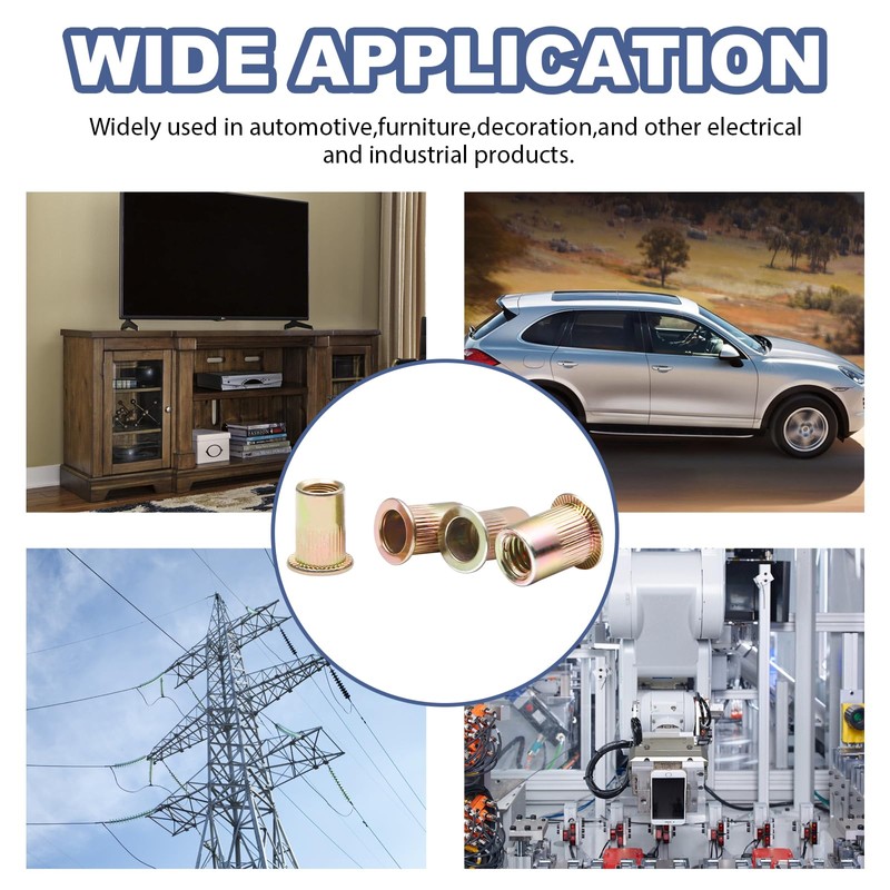 Rivet Nuts,100Pcs 1/4-20 SAE Rivet Nuts,Zinc Plated Carbon Steel Rivet