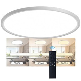 Luminación de Techo 30cm Lámpara, 3000k/4000k/6000k Plafón LED Moderna Redondo Regulación 3 Colores con Mando a Distancia, 36W 5000lm para Cocina, Pasillo, Sala Balcón(Borde blanco)