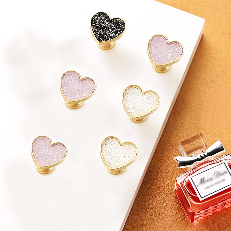 YOUYOUULU 4Pcs Golden-Brass-Heart-Drawer-Knobs, White-Crystal-Cabinet-Knobs, Gold-Copper-Furniture-Cupboard-Dresser-Handles (White Crystal)