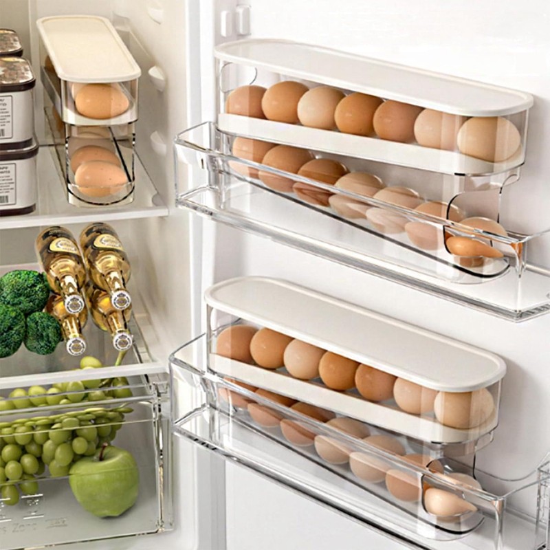 WACOI Auto Rolling Fridge Egg Organizer, Space Saving Eggs Dispenser