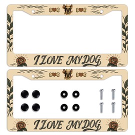 2Pcs Cowboy Dog Love License Plate Frame Vintage Pet License Plate Frames Personalise Stainless Steel Metal Car Plates Funny License Plate Frames Decorative for Men Women 12.2 X 6.3 Inch