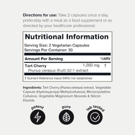 Toniiq Ultra High Strength Tart Cherry Capsules - 52,000mg 52x Concentrated Extract - Highly Concentrated and Bioavailable - 60 Capsules