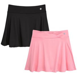 RBX Girls' Active Skirt - 2 Pack Pleated Athletic Performance Scooter Skort - Tennis Golf Skirt with Bike Short Lining (7-16), Size 10/12, Black Cotton Candy