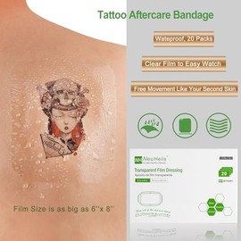 NEUHEILS Vendaje De Película Transparente, Tamaño 6'' X 8'', 20 Paquetes, Vendajes Para El Cuidado Posterior De Tatuajes, Parche Grande Impermeable Para Cubrir Heridas, Protector De Ducha Posquirúrgic