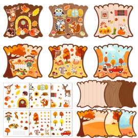 24Set Fall Stickers Scene for Kids,Animal Worlds Stickers Scene, Thanksgiving Autumn Leaves Pumpkin Acorn Sticker Fox Squirrel Hedgehog Art Craft Bulk Set Classroom School Party Home Activities