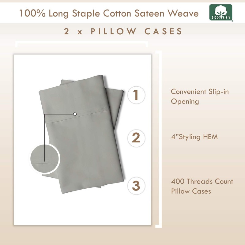 Pizuna Cotton Queen Pillowcase 50x75 cm, Soft 500 Thread Count