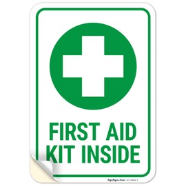 First Aid Kit Inside Sign, 10x7 Inches, 4 Mil Vinyl Decal Stickers Weather Resistant, Made in USA