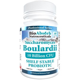 Bio Absorb Nutraceuticals Saccharomyces Boulardii Probiotic. 10 Billion CFU of S Boulardii. 60-Day Supply. Shelf-Stable, Vegan (60 Capsules)