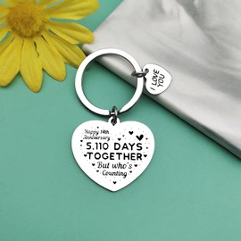 Wedding Anniversary Keychain Gift Happy 14 Year Anniversary Keychain Anniversary Keyring Gifts for Husband Wife 14th Anniversary Keychain for Couple Valentine’s Day Birthday Keychain for Him Her
