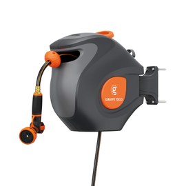 Giraffe Tools BW30 Retractable Garden Hose Reel 100ft x 1/2”, Wall-Mounted Automatic Water Hose Reel with 9 Pattern Nozzles for Outside Use
